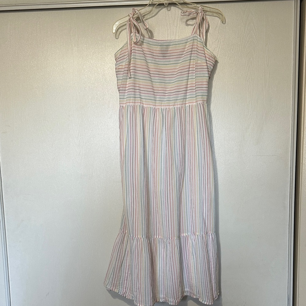 GAP Pastel Multi-Stripe Midi Dress with Tie Straps
